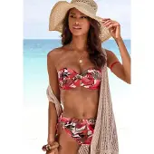 LASCANA Bügel-Bandeau-Bikini-Top "Ava", Damen, Gr. 34, Cup E, rot (rot bedruckt), Recycling-Polyamid, bedruckt, Bikini-Oberteile Bügel-Bandeau-Bikini-Top, im tropischen Design