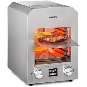 Klarstein Hannibal - Hochtemperaturgrill, Indoor-Grillgerät, Leistung: 2.200 W, Temperatur: 200- 850 °C, Infrarot-Heizelement, CharForce System, Grillfläche: 18,5 x 30 cm, LED-Display, Timer, silber