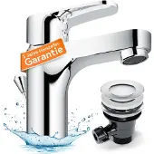 Eisl Waschbeckenarmatur CLAUDIO, Waschtischarmatur mit Zugstange, Wasserhahn Bad mit Ablaufgarnitur, Chrom