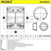 RIDEX Radlagersatz Hinten passend für MERCEDES-BENZ A-Klasse (W168) 55mm 654W0540