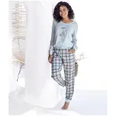Vivance Pyjama DREAMS, Damen, Gr. 32/34, blau (hellblau), Obermaterial: 100% Baumwolle, Basic, Rundhals, Rippbündchen, Homewear-Sets Pyjama, mit Frontdruck