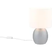 TRIO Tischleuchte 29cm mit Glaskorpus Grau und Stoffschirm