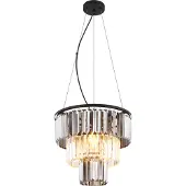 Globo Lighting Hängeleuchte Metall schwarz matt, Glaskristalle rauchfarben, klar, Kabel PVC schwarz, Höhe kürzbar, ø: 400mm, H: 1200mm, exkl. 3x E27 40W 230V