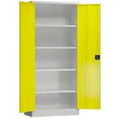 LÜLLMANN Flügeltürenschrank Metallschrank mit 4 Fachböden 180x80x38cm lichtgrau/zinkgelb X-530336