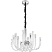 Globo Lighting Hängeleuchte Metall verchromt, Glasstäbe klar, Kette mit schwarzem Samt überzogen, ø: 620mm, H: 1170mm, exkl. 12x G9 7W 230V