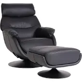 Mendler Relaxsessel mit Hocker MCW-K99, Fernsehsessel Sessel, Wippfunktion drehbar, Metall Echtleder/Kunstleder schwarz