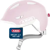 ABUS Kinderhelm Smiley 3.0 ACE LED - Fahrradhelm mit Licht - tiefe Passform & Platz für einen Zopf - für Mädchen und Jungs - pure rose, Größe S (45-50 cm)