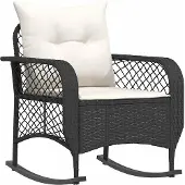 vidaXL Garten-Schaukelstuhl mit Kissen Schwarz Poly Rattan