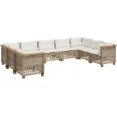 vidaXL 9-tlg. Garten-Sofagarnitur mit Kissen Beige Poly Rattan