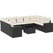 vidaXL 10-tlg. Garten-Sofagarnitur mit Kissen Schwarz Poly Rattan