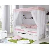 Ticaa kindermobel Himmelbett "Rosa" 310 Kiefer Weiß (Rosa/Weiß Stern) Ticaa Weiß