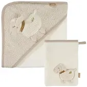 Fehn 2-tlg. Bade-Set Kapuzenbadetuch & Waschlappen fehnNATUR, beige