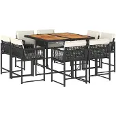 vidaXL 9-tlg. Garten-Essgruppe mit Kissen Schwarz Poly Rattan
