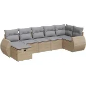 vidaXL 7-tlg. Garten-Sofagarnitur mit Kissen Beige Poly Rattan