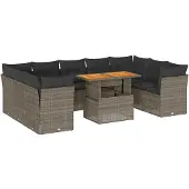 vidaXL 10-tlg. Garten-Sofagarnitur mit Kissen Grau Poly Rattan