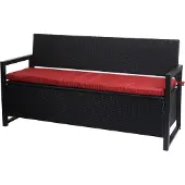 Mendler Poly-Rattan 3er Sitzbank MCW-F39, Gartenbank Truhenbank, Staufach Aufbewahrung Sitzkissen anthrazit, Kissen bordeaux