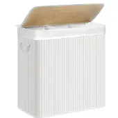 Songmics Wäschekorb mit Deckel Bambus 3 Fächer faltbar 60 x 40 x 61,5cm 150L - LCB091W01 Weiß