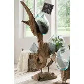 Die Faktorei Deko-Wurzel mit Glasvase in Tropfenform Teak-Holz, 100 cm mit 2 Glasvasen