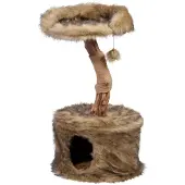 Dobar Design-Kratzbaum "Ruby" mit Naturstamm und Spielball, Katzenmöbel mit Katzenhöhle und Liegefläche, Ø 45 x 78-88 cm, Braun