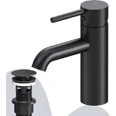 AM.PM Badarmatur mit Pop-Up Ablaufventil für Waschbecken Wasserhahn Bad Schwarz Waschtischarmatur mit Ablaufgarnitur 1 1/4 Zoll Messing Ventil Ablauf