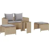 vidaXL 5-tlg. Garten-Sofagarnitur Kissen Stapelbar Beige Poly Rattan