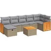 vidaXL 8-tlg. Garten-Sofagarnitur mit Kissen Beige Poly Rattan