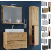 VCM 4-tlg. Waschplatz Waschtisch | Waschbecken Unterschrank Breite 80 cm | Badmöbel Set mit Schubladen Drehtüren Spiegel | Lendas L