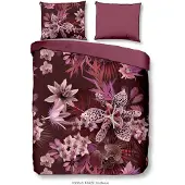 Muller Textil Descanso Bettwäsche "Blumen" - Bordeaux - (140x200/220 cm) - Bio Baumwolle Satin