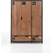 Paris Prix Kleiderschrank "Alex, Fronten massiv Kiefer in Hobel-Optik, Dekor Ziffern", beige (industrie), B:148cm, Schränke, Kleiderschrank, aus teilmassiver Kiefer und MDF in 2 Breiten