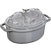Staub Kochgeschirr Cocotte Bräter Kochtopf Bratentopf Schwein 17 grau oval Schwarz 17 cm