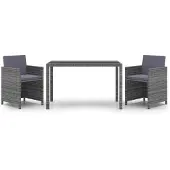 vidaXL 3-tlg. Garten-Essgruppe mit Kissen Poly Rattan Grau