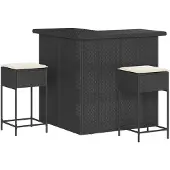 vidaXL 3-tlg. Gartenbar-Set mit Kissen Schwarz Poly Rattan