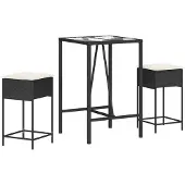 vidaXL 3-tlg. Gartenbar-Set mit Kissen Schwarz Poly Rattan