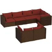 vidaXL 7-tlg. Garten-Lounge-Set mit Kissen Braun Poly Rattan