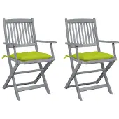 vidaXL Klappbare Gartenstühle 2 Stk. mit Kissen Massivholz Akazie