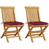 vidaXL Gartenstühle mit Weinroten Kissen 4 Stk. Massivholz Teak