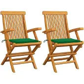 vidaXL Gartenstühle mit Grünen Kissen 2 Stk. Massivholz Teak