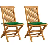 vidaXL Gartenstühle mit Grünen Kissen 2 Stk. Massivholz Teak