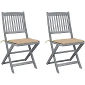 vidaXL Klappbare Gartenstühle 2 Stk. mit Kissen Massivholz Akazie