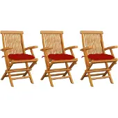 vidaXL Gartenstühle mit Roten Kissen 4 Stk. Massivholz Teak