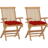 vidaXL Gartenstühle mit Roten Kissen 3 Stk. Massivholz Teak