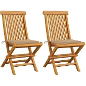 vidaXL Gartenstühle mit Beige Kissen 2 Stk. Massivholz Teak