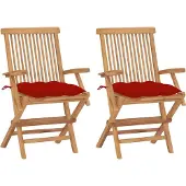 vidaXL Gartenstühle mit Roten Kissen 2 Stk. Massivholz Teak