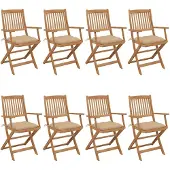 vidaXL Klappbare Gartenstühle 8 Stk. mit Kissen Massivholz Akazie