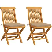 vidaXL Gartenstühle mit Beigen Kissen 2 Stk. Massivholz Teak
