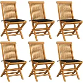 vidaXL Gartenstühle mit Schwarzen Kissen 6 Stk. Massivholz Teak