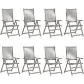 vidaXL Verstellbare Gartenstühle 8 Stk. Grau Massivholz Akazie