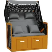 vidaXL Strandkorb mit Kissen Poly Rattan Massivholz Schwarz Anthrazit