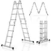 Juskys Aluminium Multifunktionsleiter 4,7 m klappbar - Tragfähigkeit bis 150 kg
