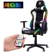 Elite Gaming Stuhl | Ergonomischer Bürostuhl - Schreibtischstuhl - RGB PC Gamer Racing Stuhl - Gaming-Stuhl - Gamer Sessel - Kopfstütze (Schwarz/Weiß)